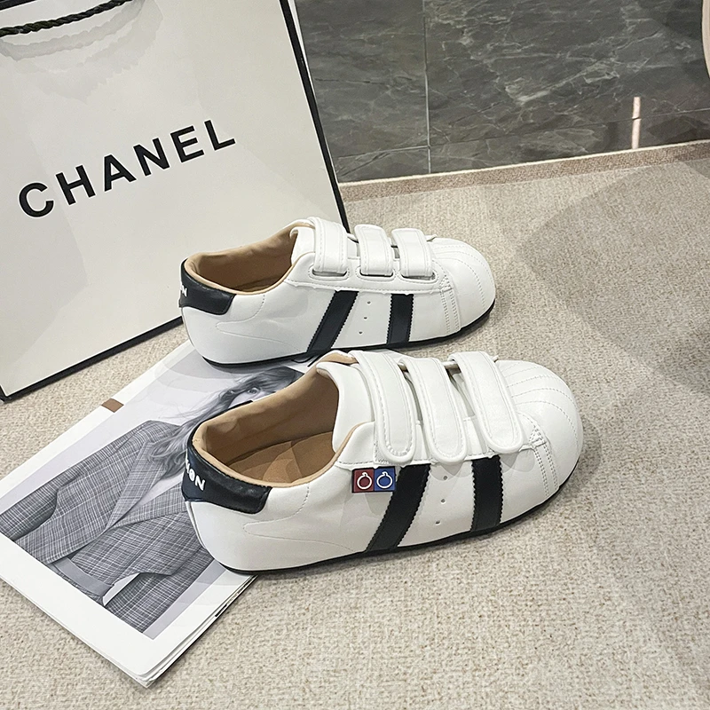 2025夏季新款女鞋厚底包头卡通复古贝壳头内增高女款魔术贴板鞋