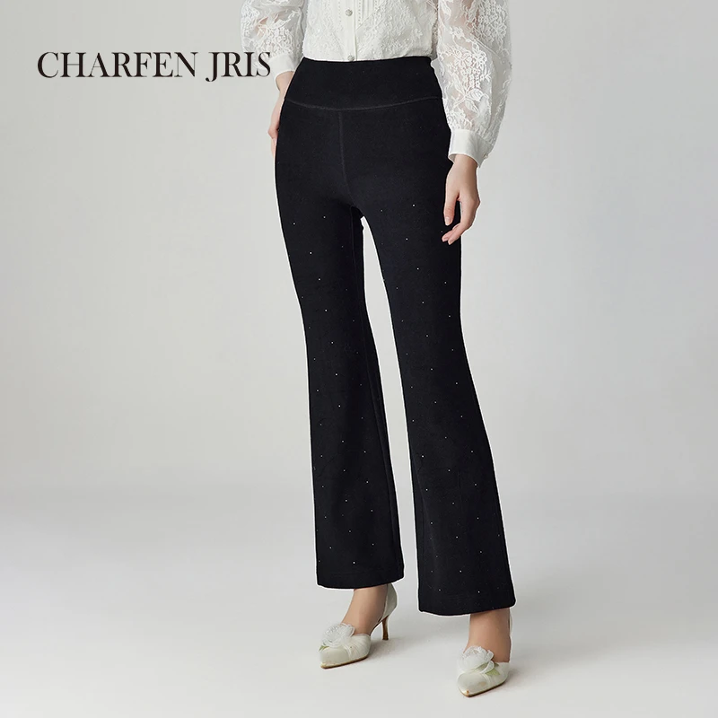 【达人专属】朝峰春季新款时尚高腰烫钻提臀喇叭裤FJF1A602-6051D