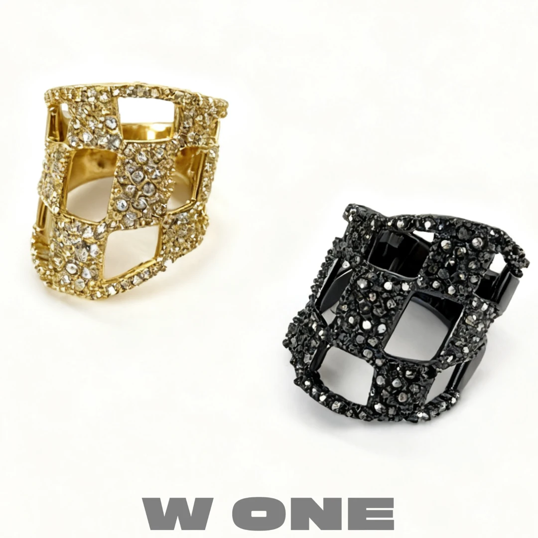 铜合金合成锆石戒指 【W ONE】【鬼才系列】小众满锆棋盘系列戒指