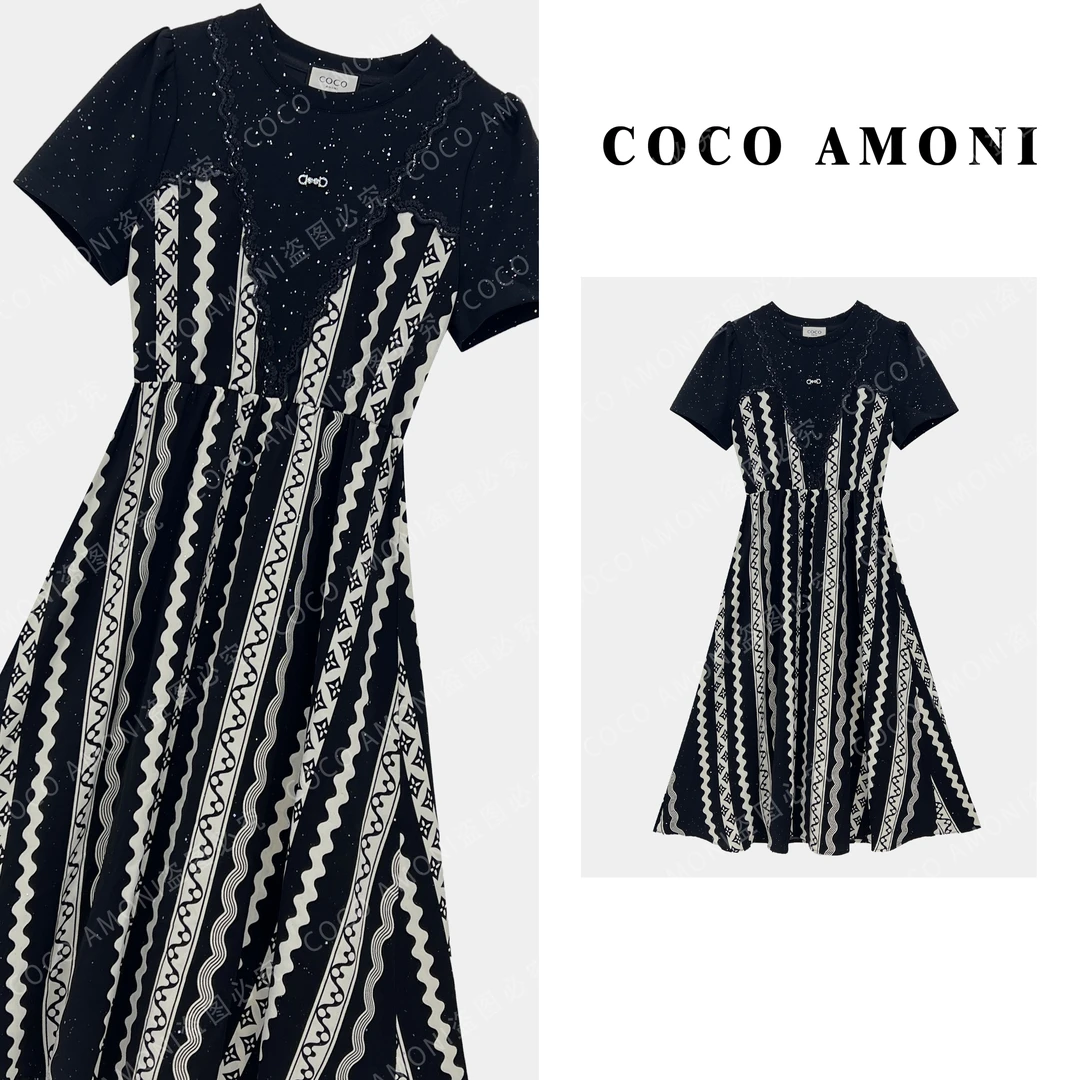 [曼姐]原创新款法式设计高定女装拼接假两件显瘦气质连衣裙ZC697