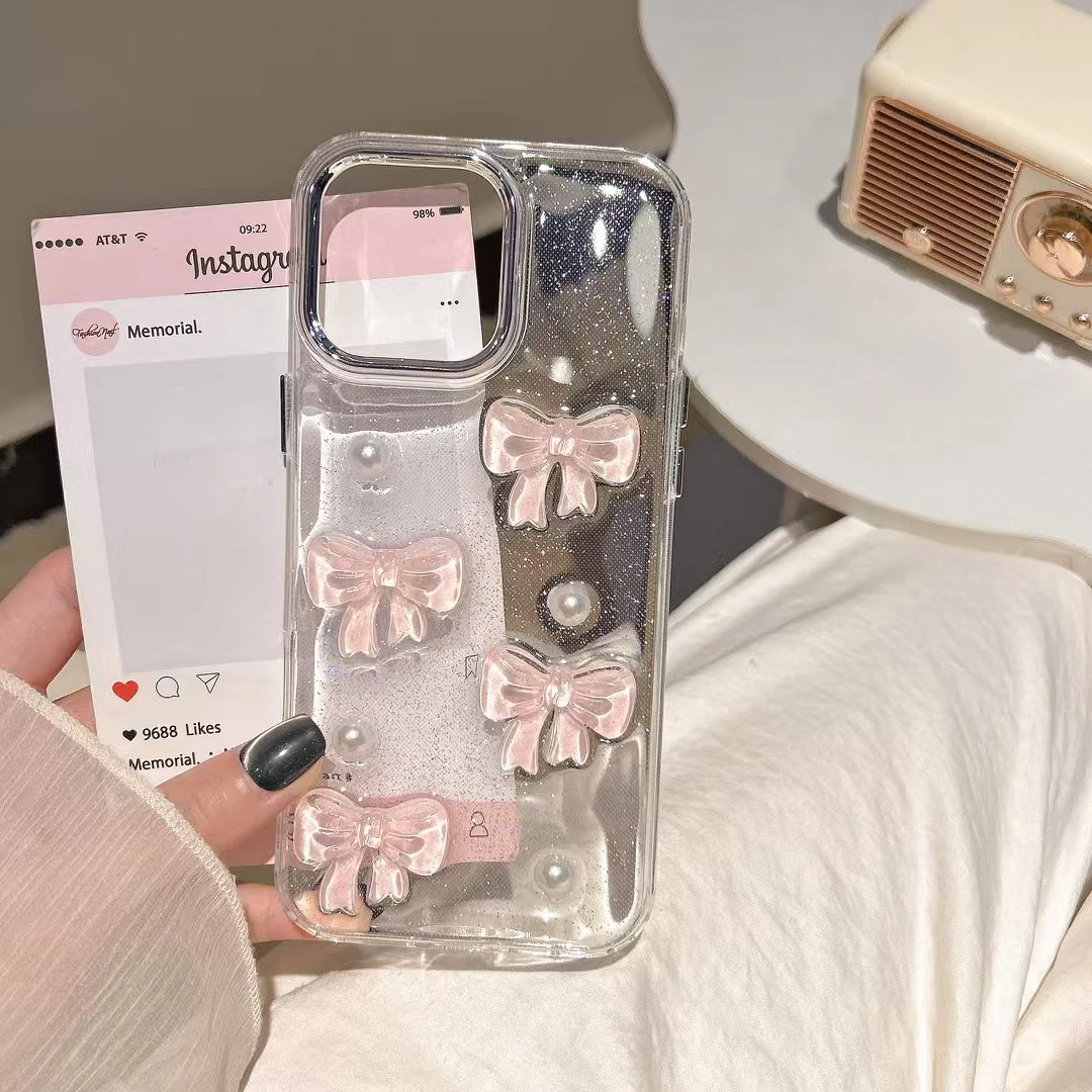 滴胶粉蝴蝶结适用苹果16promax手机壳iPhone15新款14全包13女1211