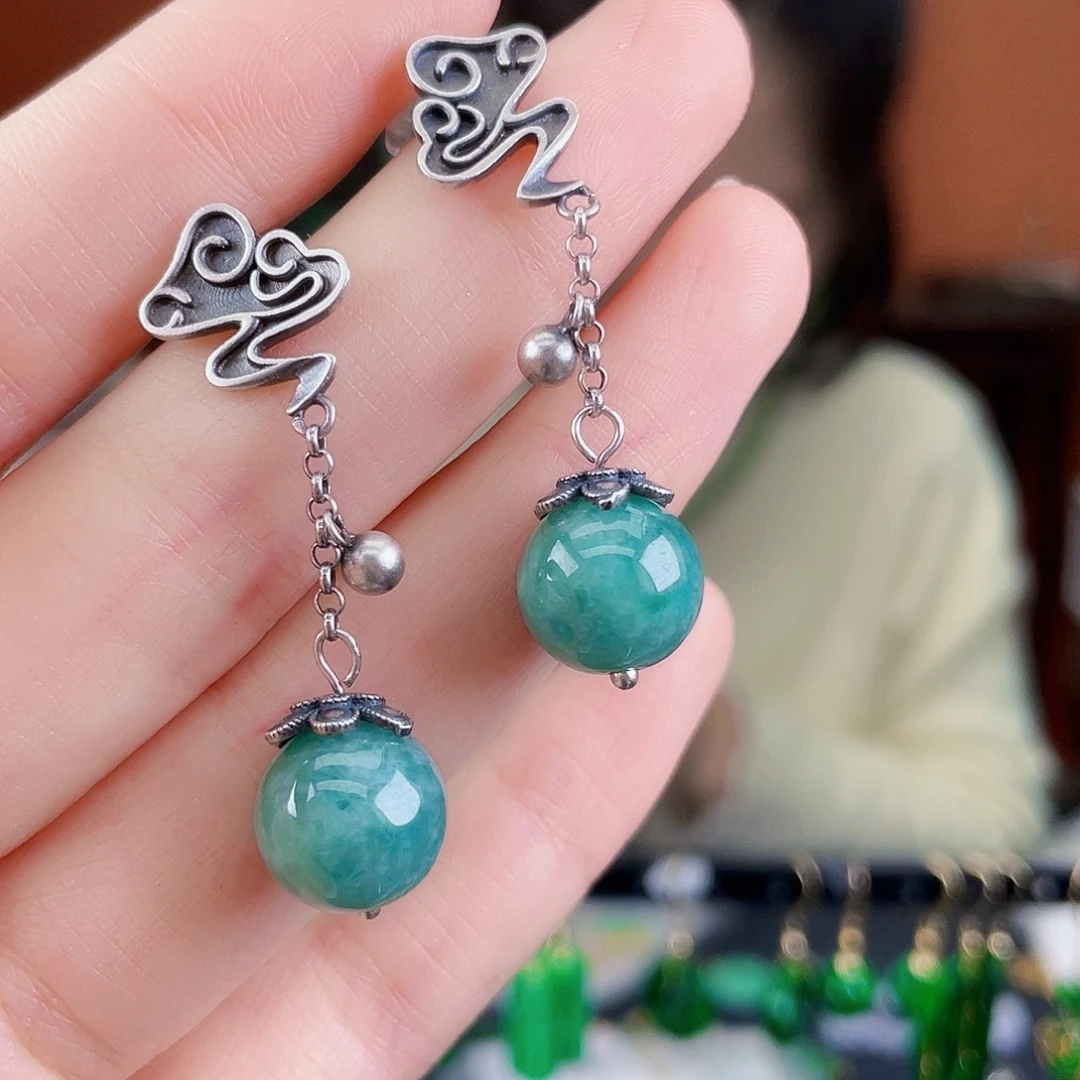 翡翠银S925镶嵌耳饰