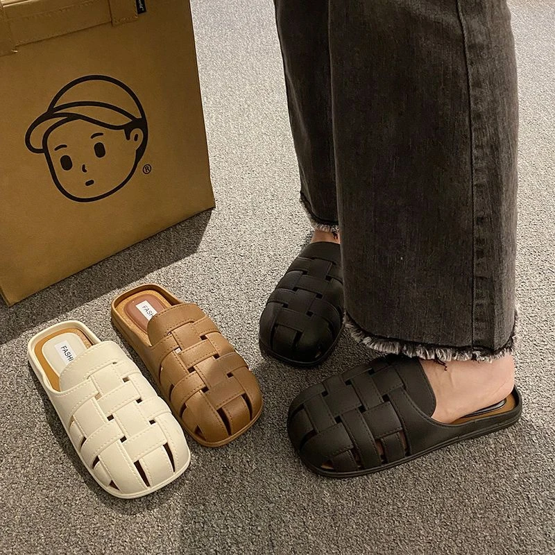 2025新款休闲拖鞋日常百搭沙滩鞋韩版包头半拖女生外穿