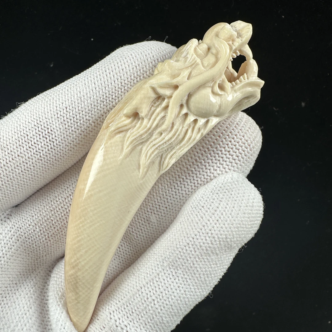 K5454天然猛犸牙雕刻龙 牙尖 17*85.5mm支持鉴定 假一罚四