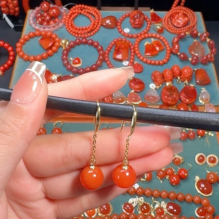 南红玛瑙银S925镶嵌10耳饰