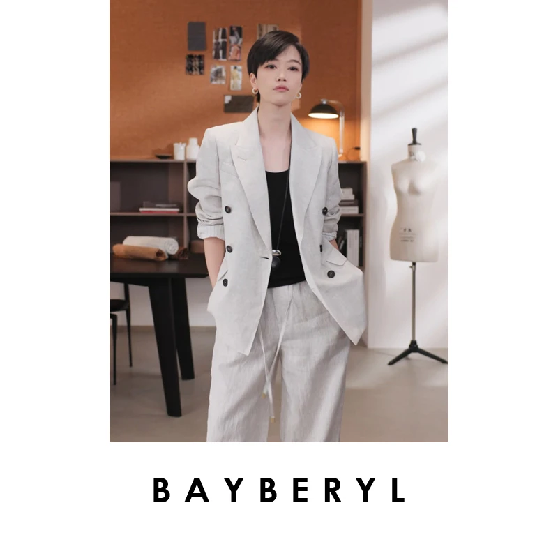 BAYBERYL老贝诺曼底银葱西装驳领双排扣时尚外套XZ5C1932