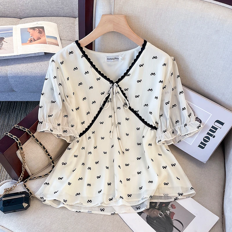 大码女装2025夏季胖mm高端洋气刺绣撞色飞边减龄短袖百搭衬衫