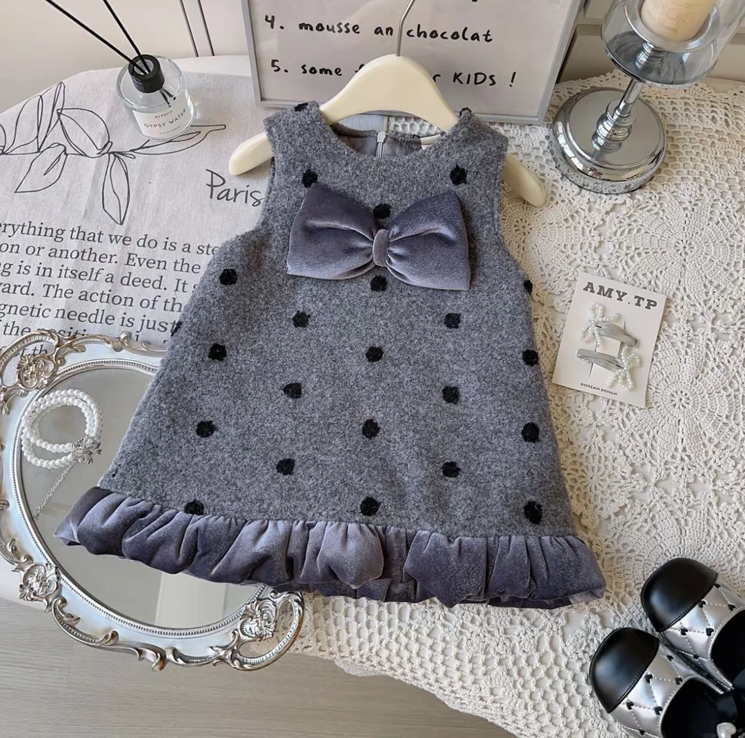 秋冬新款女童连衣裙儿童洋气时髦夹棉背心裙小女孩加厚毛呢公主裙