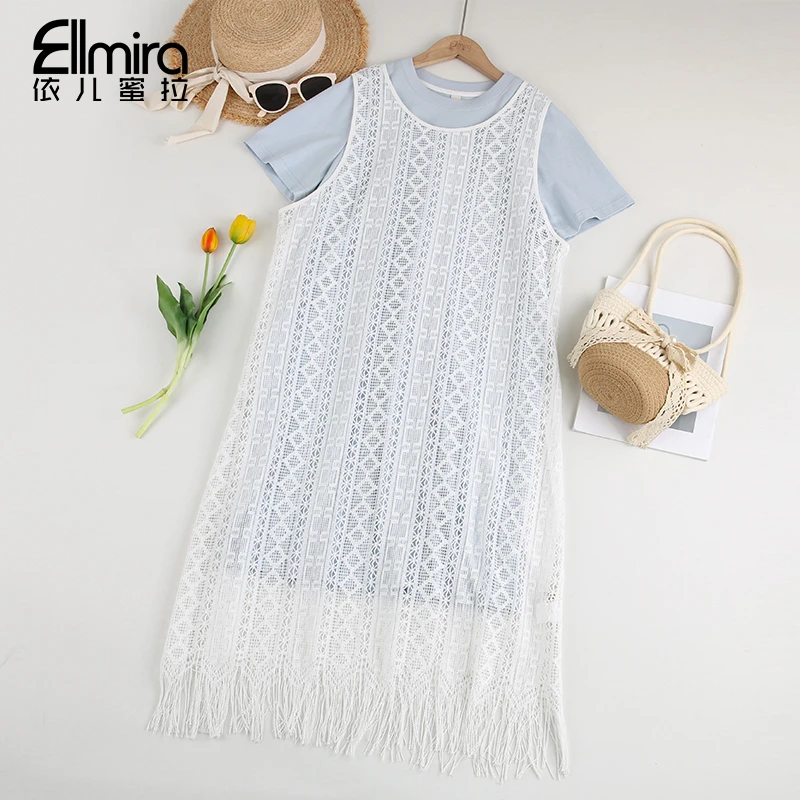 【现货】9230+9231女童套装连衣裙两件套长款镂空2025新款蕾丝洋气