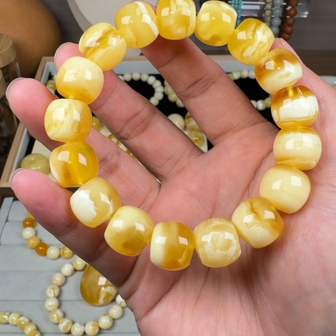 未镶嵌蜜蜡手链14金瓷白微瑕老型27.7克