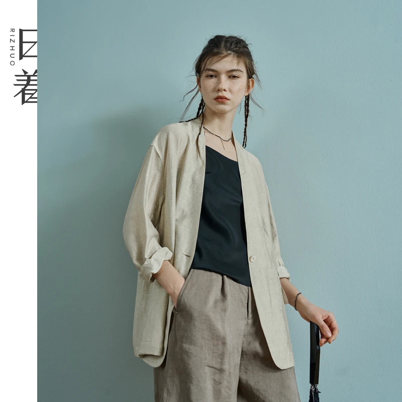 日着寻2025年新款夏季西装亚麻宽松休闲高级气质西服上衣RD2319W0