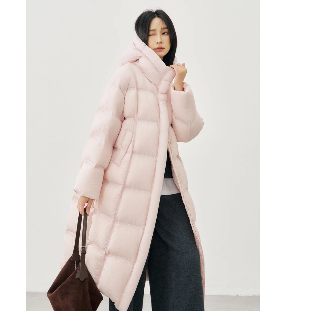 卡【90绒子白鸭绒】秋冬大被子长款连帽立领设计白鸭绒羽绒服0518