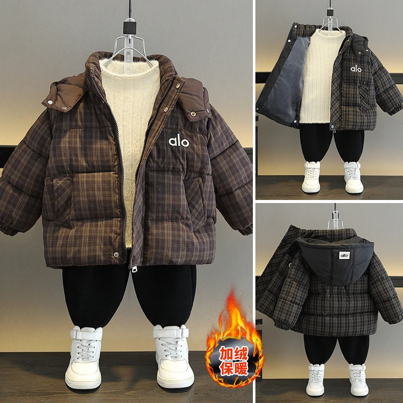 儿童洋气棉服男童冬装2025新款帅气宝宝加绒加厚棉衣男孩保暖外套