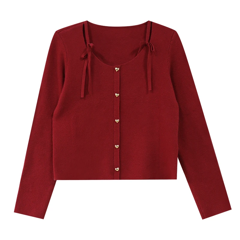 圣诞结】大码女装胖mm冬季假两件针织衫内搭本命年大红色DM24454