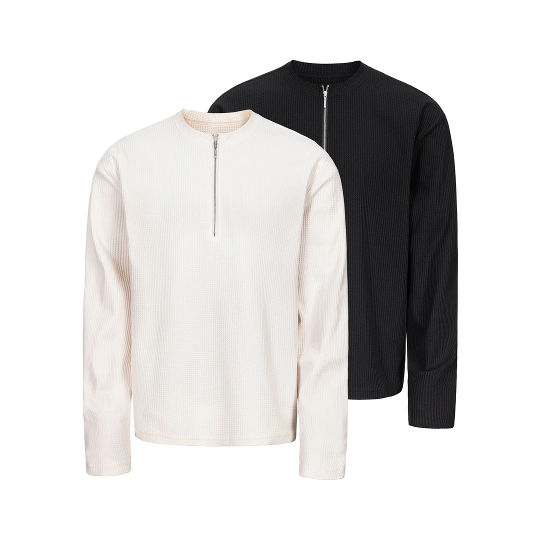 Casoulty Waffle Henley Shirt/轻薄立体肌理感拉链华夫格亨利衫