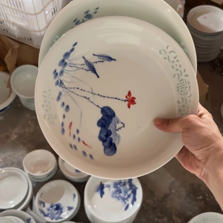****蟹青瓷景德镇陶瓷盘子两只微瑕