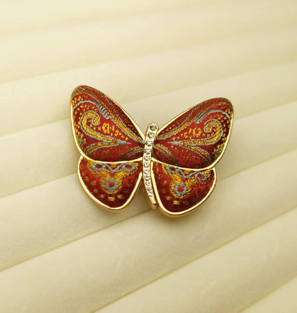 合金玻璃胸针 宋锦蝴蝶胸针(红色）
