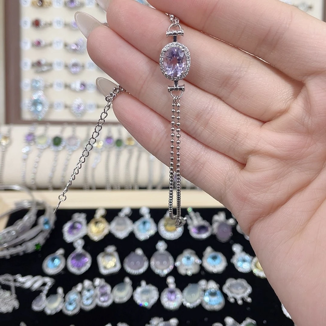 千***屿手链银S925镶嵌紫晶