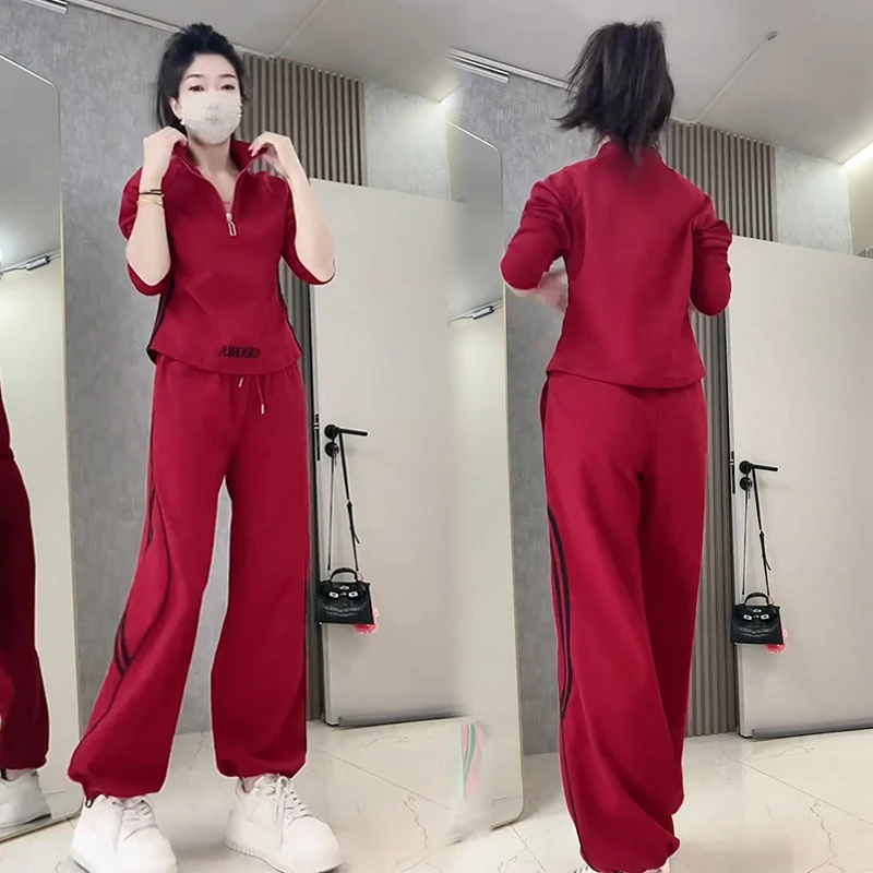 街头风时尚休闲风阔腿裤宽松显瘦春秋洋气炸街高腰减龄运动两件套