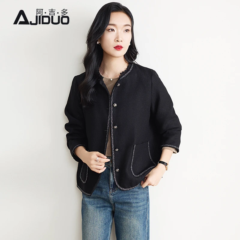 阿吉多黑色小香风短外套女秋冬季阔太太高级感气质大码上衣A22500