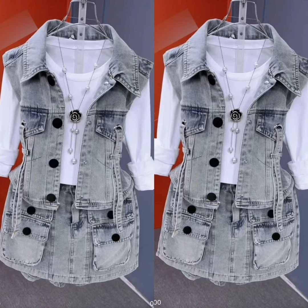 2025夏新款时尚短裤裙防走光休闲洋气牛仔马甲显瘦休闲两件套宽松