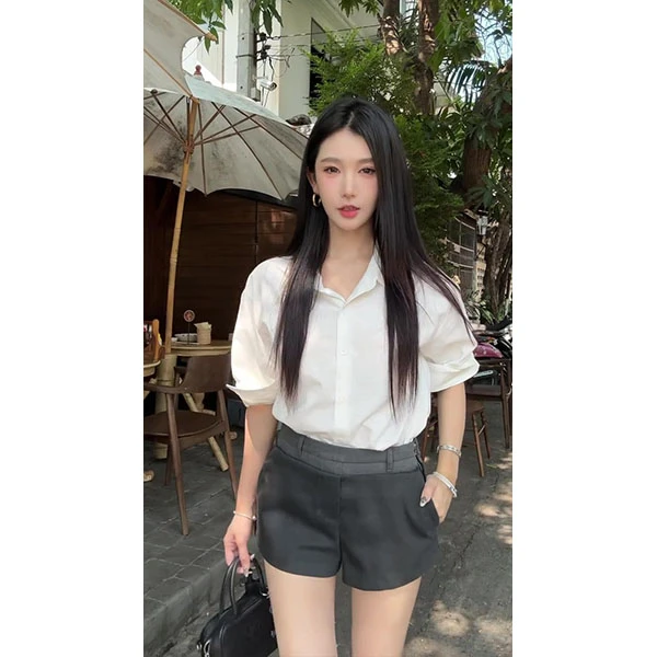 夏季穿搭一整套盐系轻熟气质高级感御姐风职业衬衫短裤两件套装女