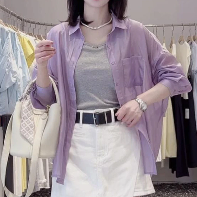 休闲宽松防晒长袖衬衫女夏季2025新款洋气减龄时尚简约慵懒风上衣