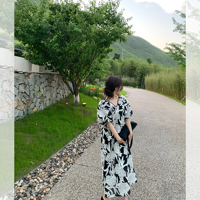 重工蕾丝刺绣泡泡袖气质宽松连衣裙长裙/上衣/短裤套装女QL242032