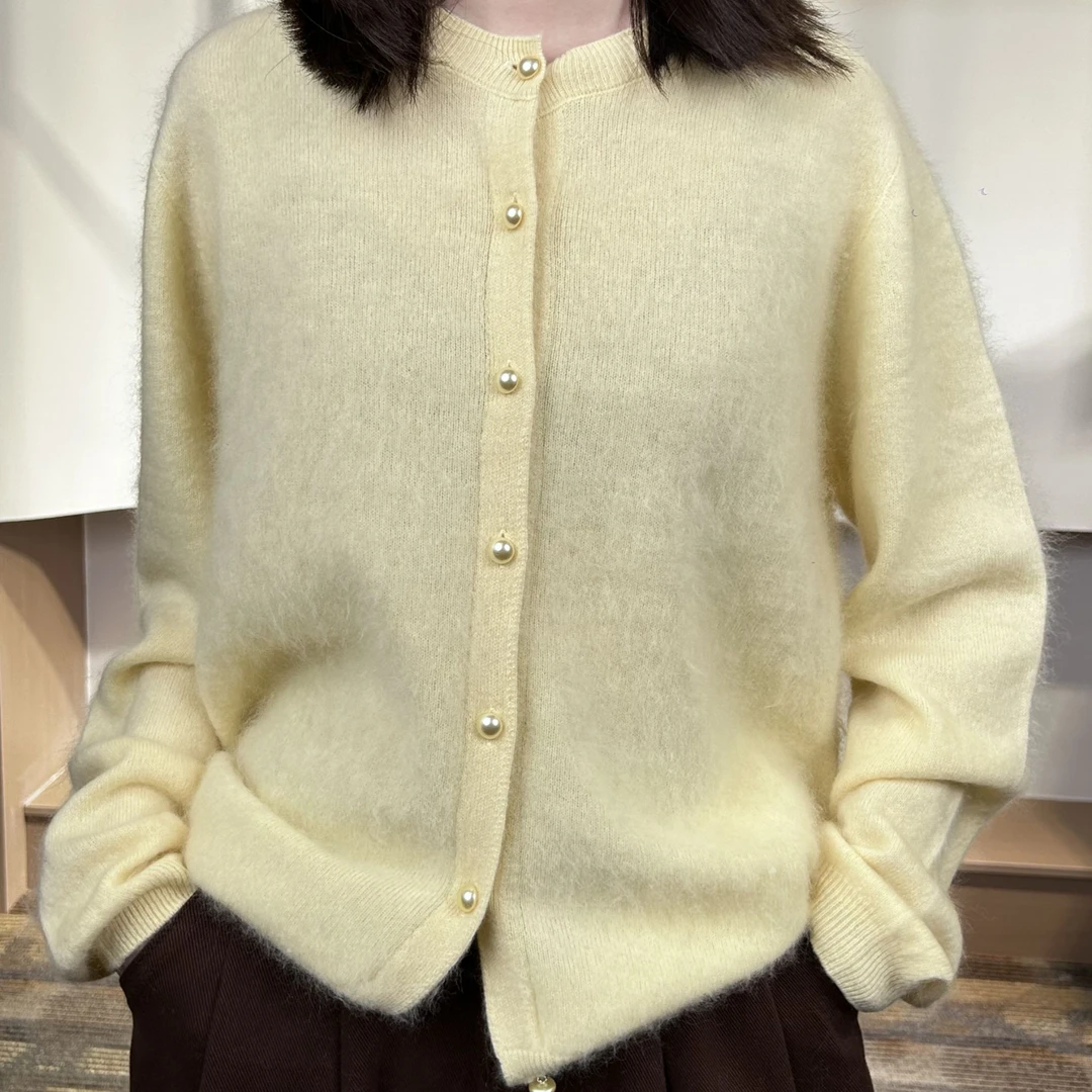 25秋冬羊毛羊绒拉毛V领圆领百搭开衫女打底韩版针织上衣潮流时尚