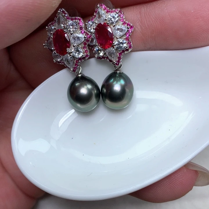 银S925镶嵌耳饰海水珍珠