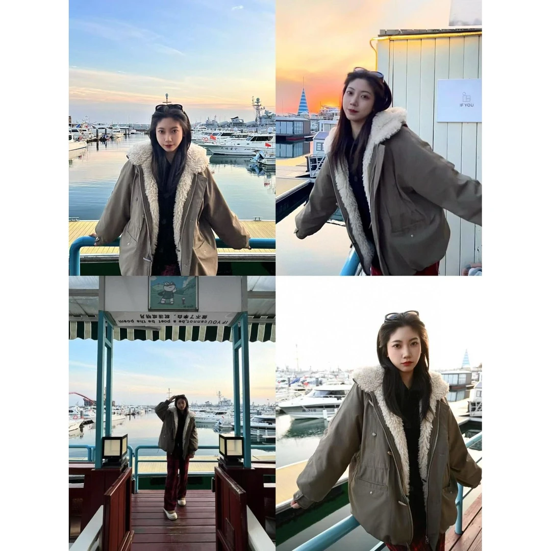 WENNI 羊羔绒收腰拼接羽绒派克服外套25635