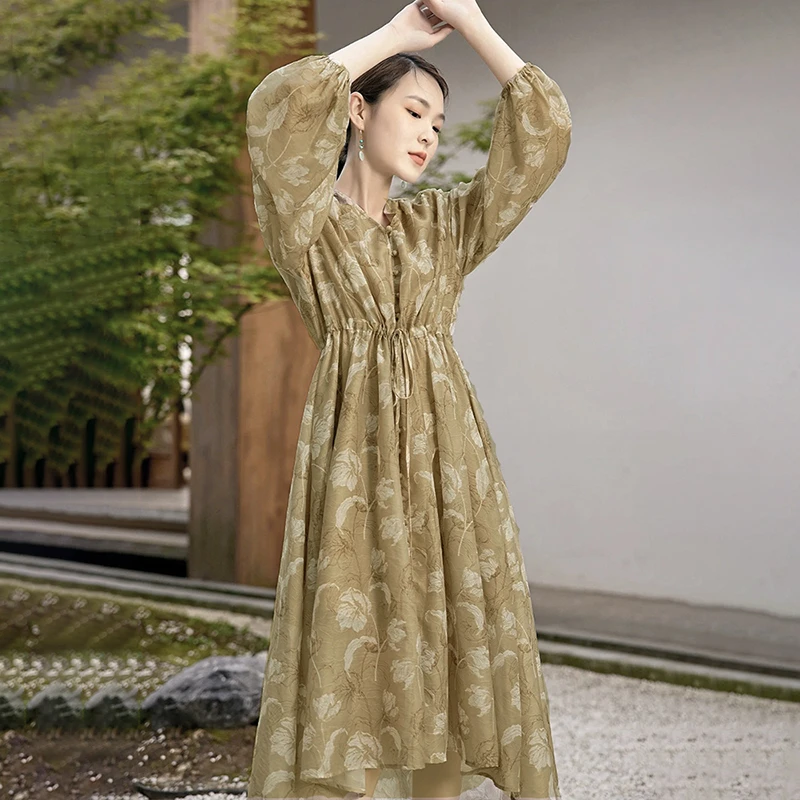 34087【觅系列】轻熟花纹雪纺连衣裙33MX017A186