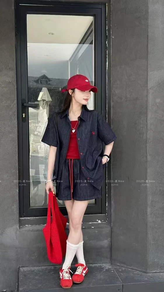 88131通勤风极简风时尚套装短袖水洗短裤潮流