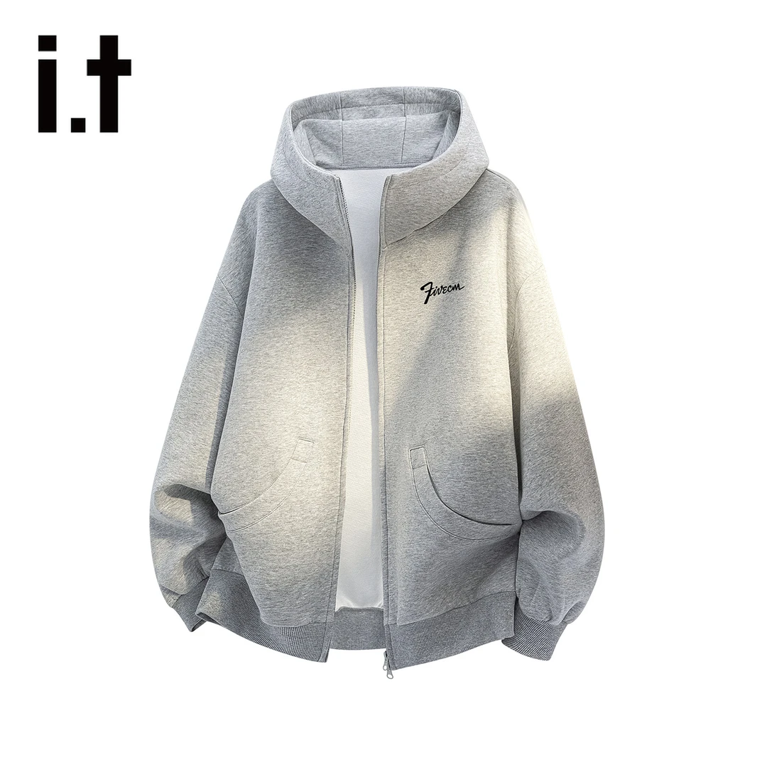 it :5cm/FIVECM灰色连帽拉链开衫卫衣男女款2025春秋新款宽松外套