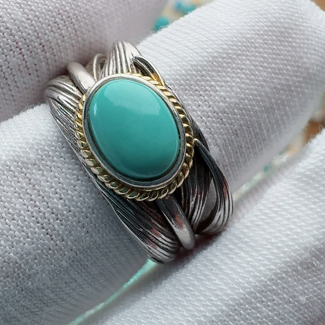 绿松石银S925镶嵌戒指