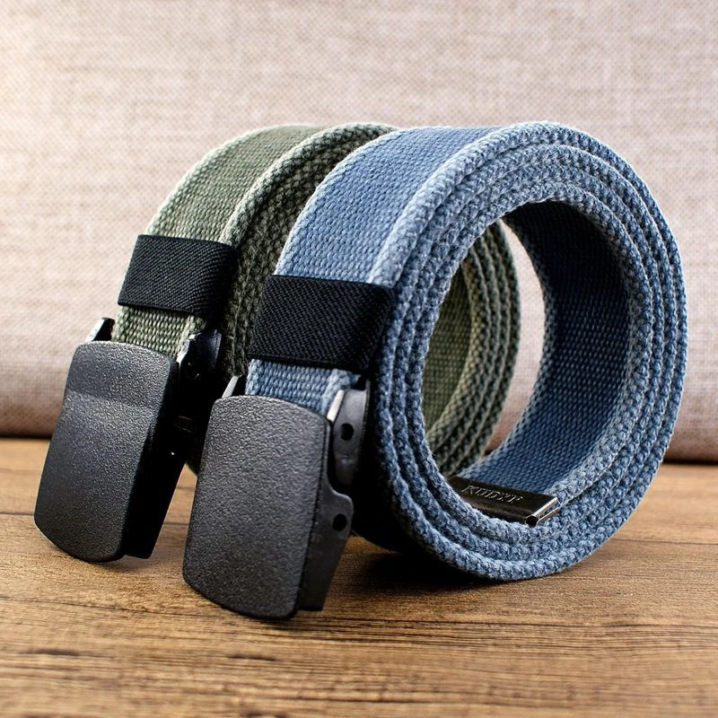 塑料扣帆布腰带男士自动扣户外运动战术军训裤带加厚加长外贸皮带