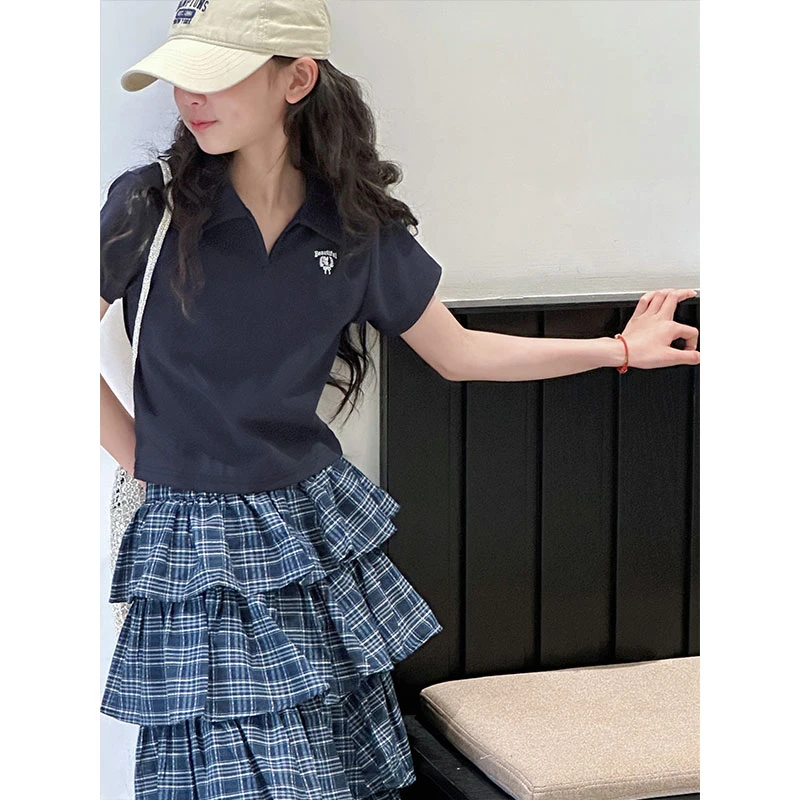 k28466韩系女童短袖Polo衫儿童夏装短款T恤2025新款大童休闲上衣t