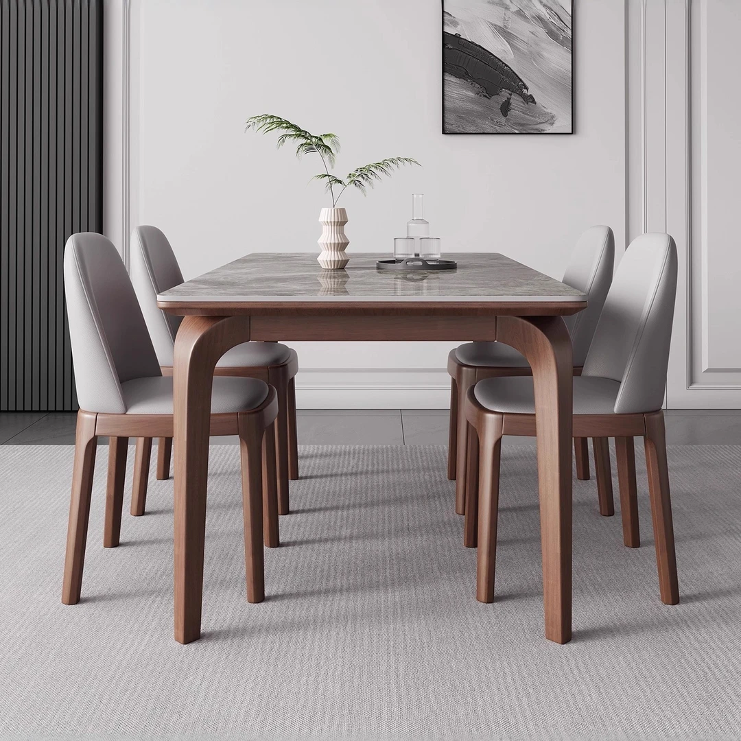 家用全实木全托餐桌现代简约长方形岩板饭桌小户型餐厅西餐桌桌子