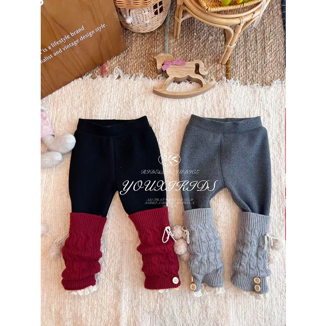 现飞飞家·暖阳绒绒宝宝针织拼接堆堆裤百搭休闲加绒打底裤 FF2478
