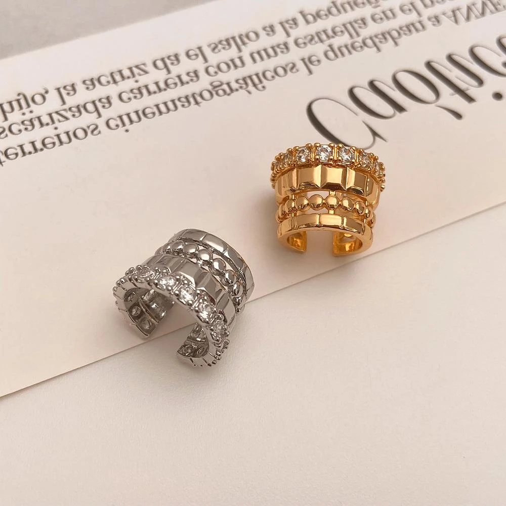 铜合金锆石耳饰 几何冷淡风爆款锆石耳骨夹简约轻奢高级感耳环新