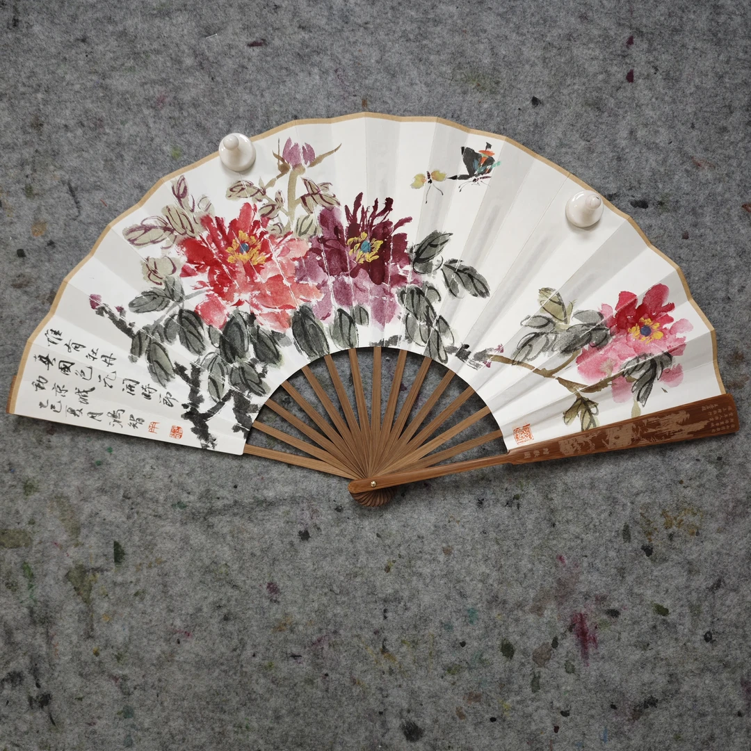 国画写意花鸟折扇带扇骨