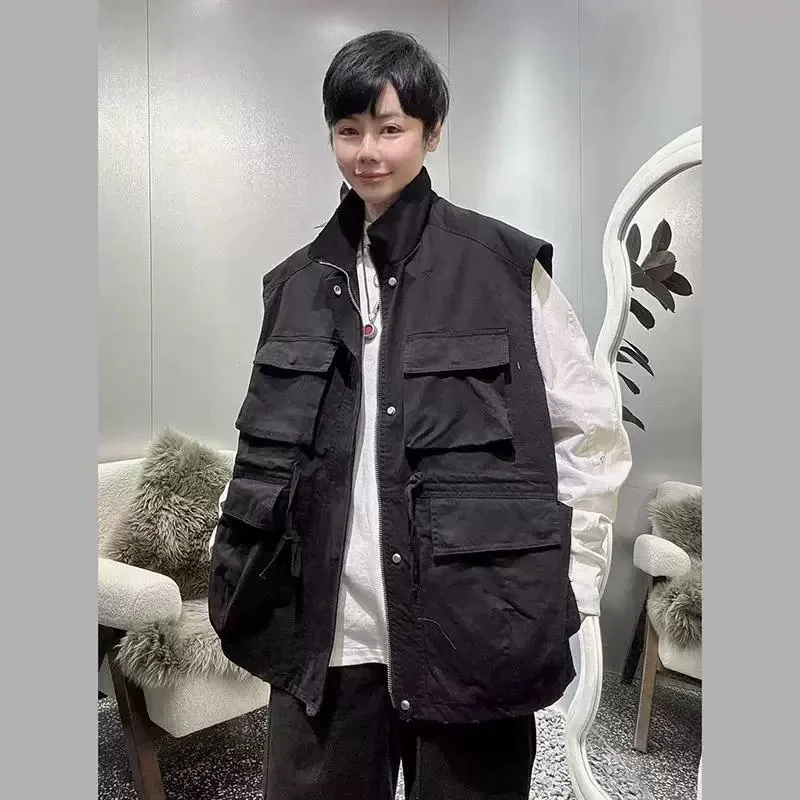 拉链常规宽松型常规款秋季马夹多口袋嘻哈国风富婆风