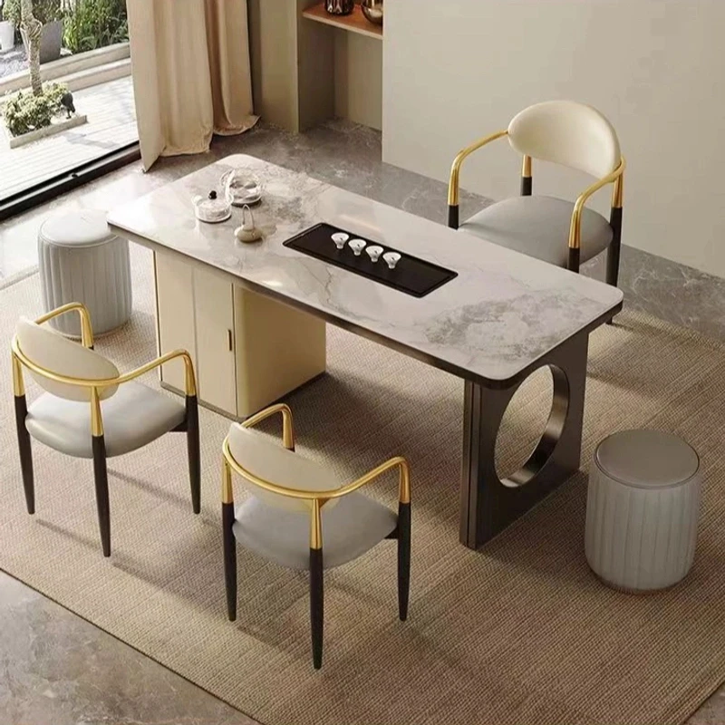 现代轻奢高级岩板阳台茶桌客厅烧水泡茶一体办公室茶台茶桌椅组合