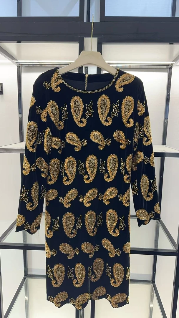 【5661】时尚新款民族服饰蕾丝长袖连衣裙包邮进口气质礼服