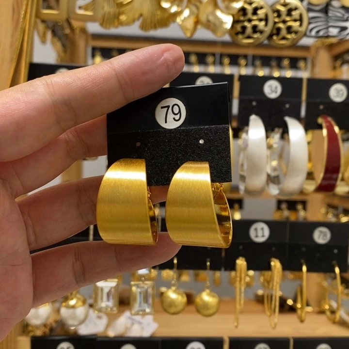 琉璃纯铜合金宽面拉丝耳圈