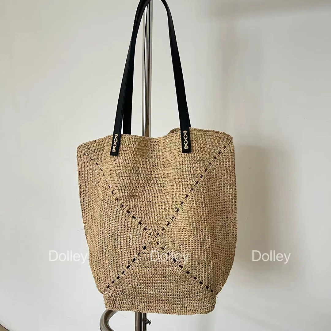 Dolley2025出欧设计师款拉菲草编织包大容量手提单肩女包