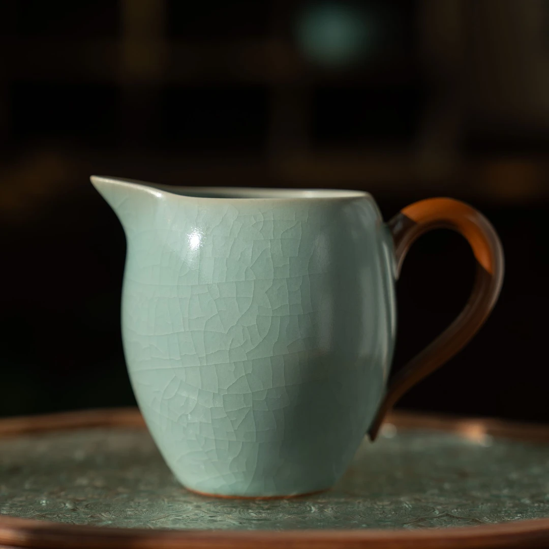 简匠 汝窑仿古釉冰裂纹开片可养鹰嘴公道杯茶海手工公道杯
