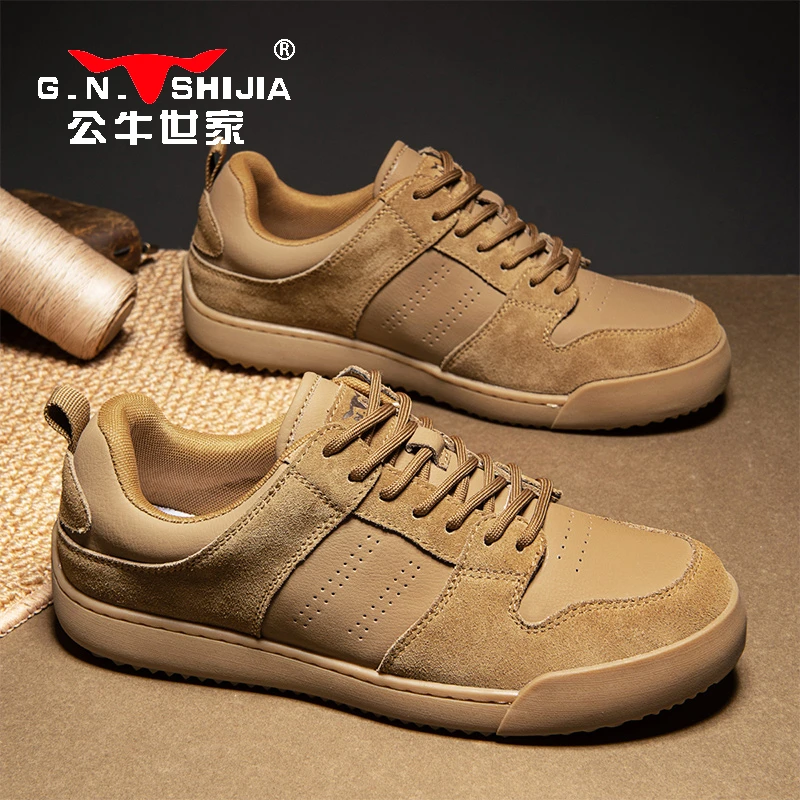 公牛世家男鞋2025新款春季复古休闲板鞋男运动爆款超火阿甘德训鞋