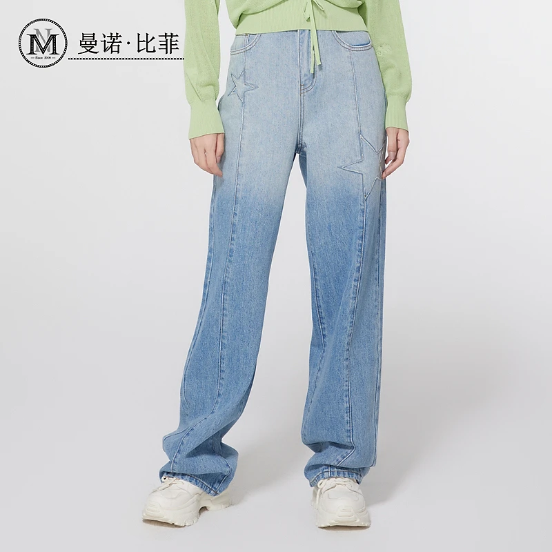 【粉丝专享】曼诺比菲时尚渐变阔腿牛仔裤MFPK115302