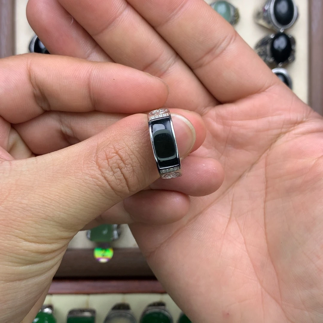 和田玉戒指银S925镶嵌自**翔